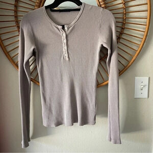 Brandy Melville Waffle knit Henley top taupe S